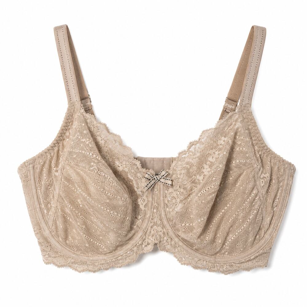 Chantelle Beige Lace Underwire Bra Women's 34DDDD Full Coverage Adjustable Nude